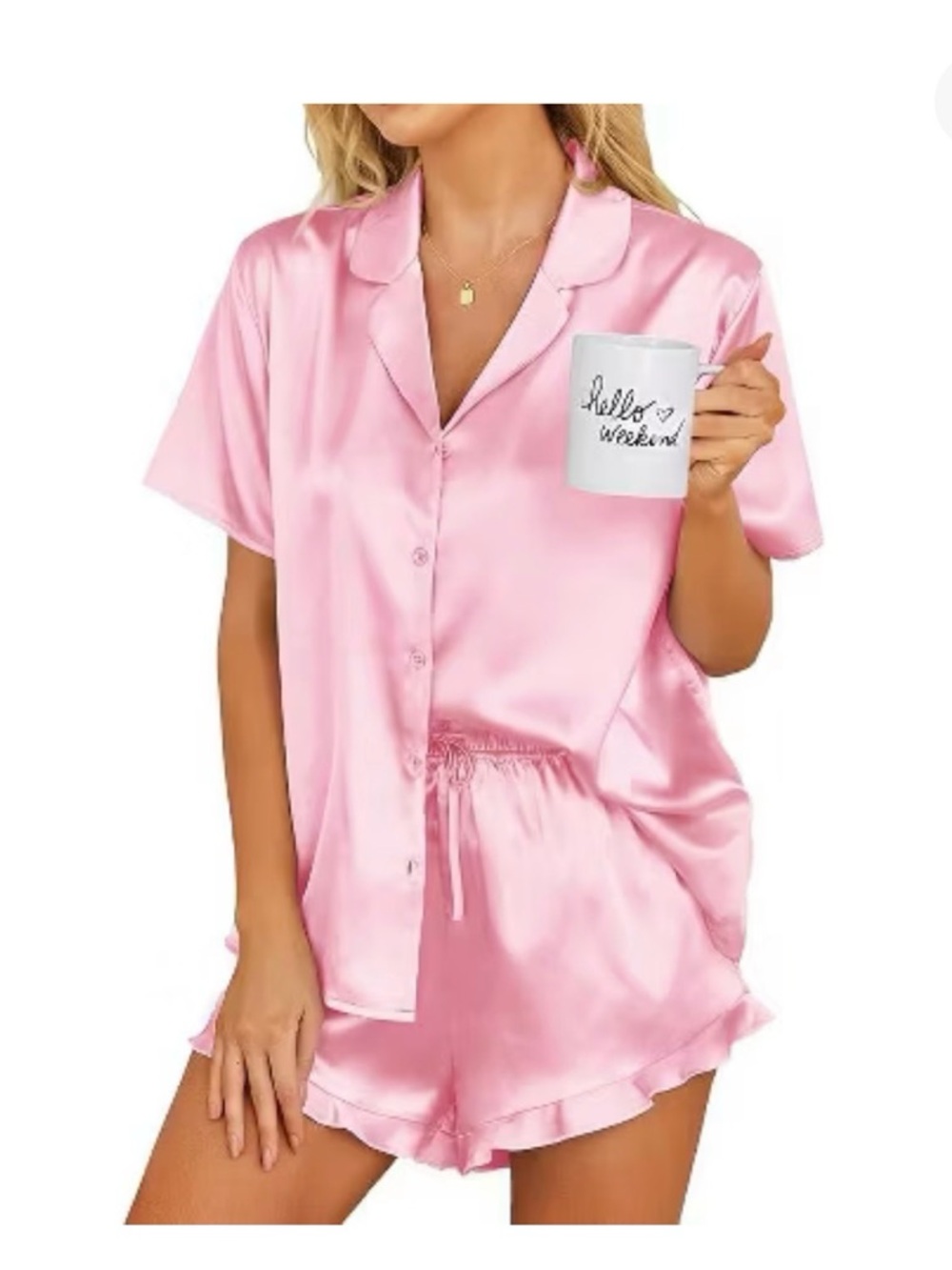 Women’s Satin Short Pajama Set - Pink